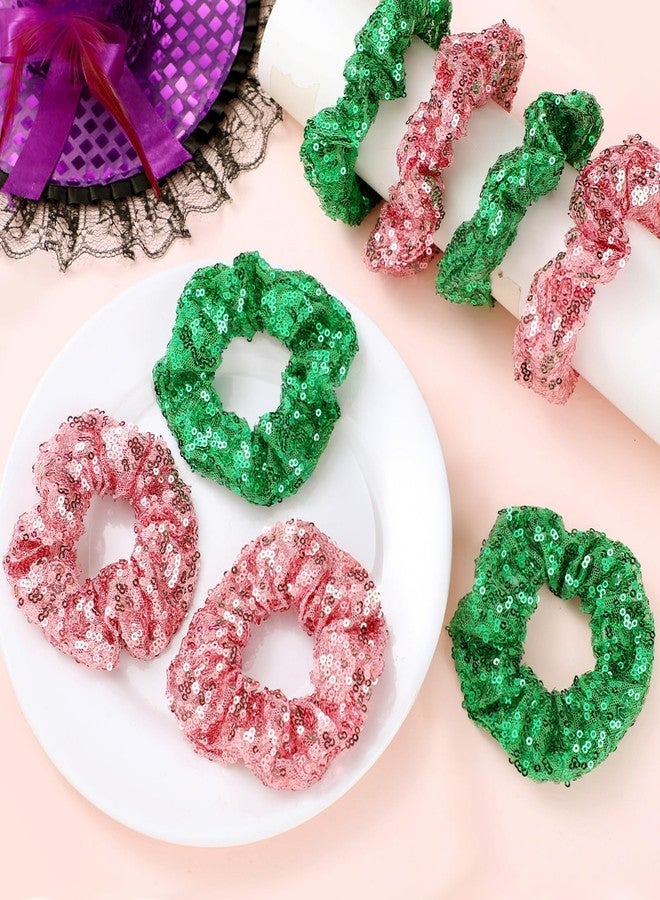 Knitgrip 24 Pcs Pink and Green Hair Scrunchies Witch and Princess Wizard Party Favors Witch Hair Accessories Pink Green Party Favors for Wizard Movie Fan Women Friendship Gifts(Sequin Style) - Image 3